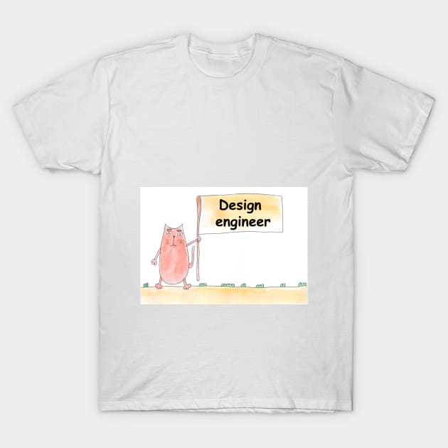 Design engineer. Profession, work, job. Cat shows a banner with the inscription. Watercolor illustration. A gift for a professional. T-Shirt by grafinya